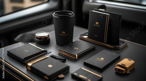 Luxury corporate branding mockup with gold foil accents photo