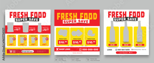 Shop promotion catalog social media post set template, product catalog sale promotion web banner social media, catalog square flyer