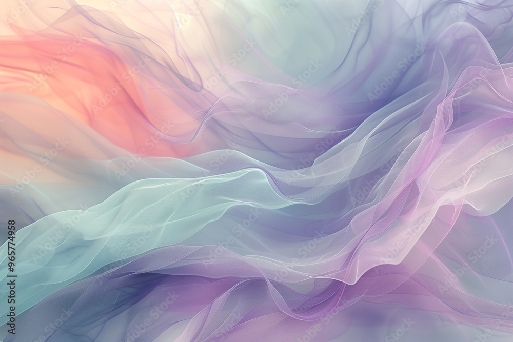 Fototapeta premium Flowing pastel abstract waves with soft blues and peaches.