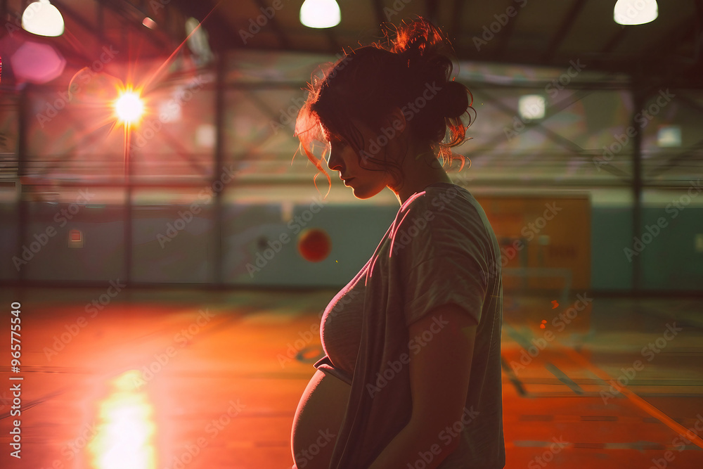 Obraz premium Portrait of joyful pregnant woman touch her abdomen generative AI