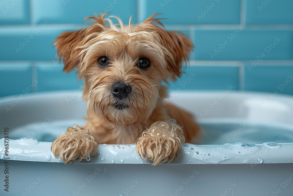 Funny wet dog after bathing generative ai concept Funny wet dog after bathing generative ai concept