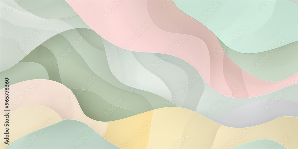 Fototapeta premium Flowing pastel abstract waves with soft pink, beige, and green hues.