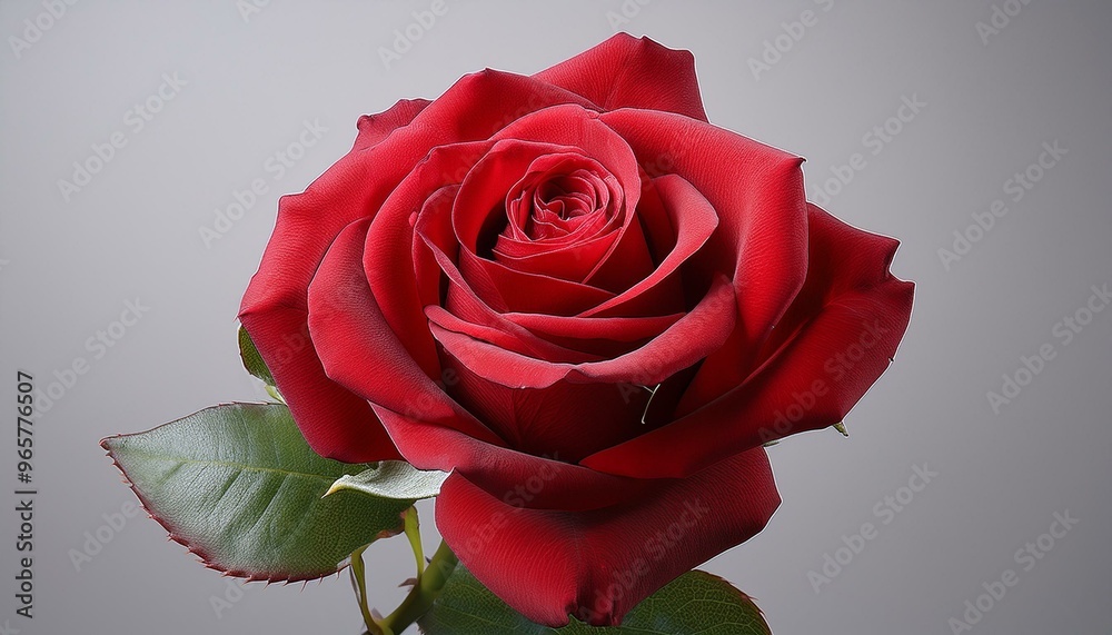 Naklejka premium A beautiful red rose in full bloom against a pale gray background.