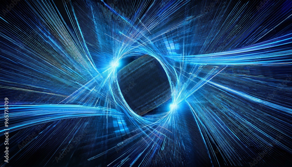 Fototapeta premium a computer graphic masterpiece, where abstract lines intertwine with blue lights in a fusion of urban inspired styles like Capture Urban and Neo Mosaic, infused with the