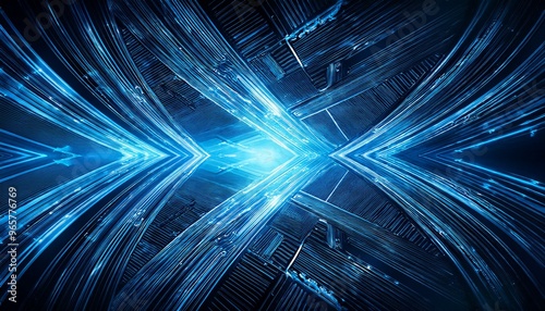 a computer graphic masterpiece, where abstract lines intertwine with blue lights in a fusion of urban inspired styles like Capture Urban and Neo Mosaic, infused with the photo