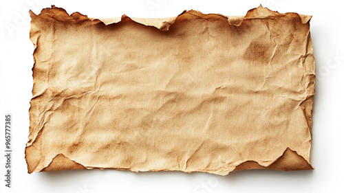 A blank piece of old brown paper isolated on white background.