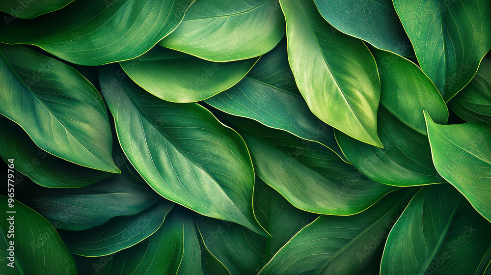 A close up of green leaves with a wet look A close up of green leaves with a wet look