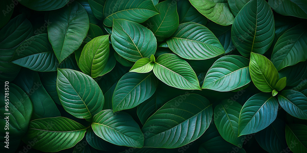 A close up of green leaves with a lush green background A close up of green leaves with a lush green background