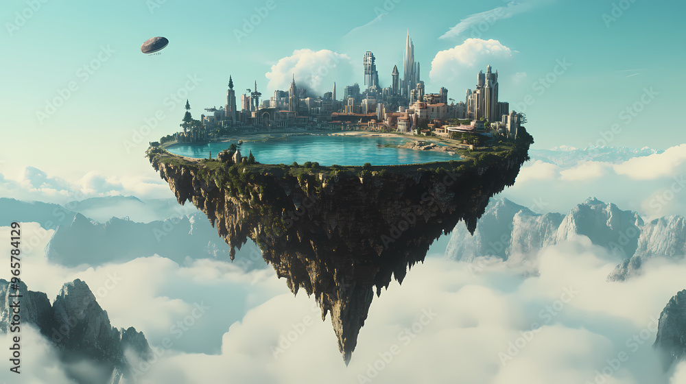 Elevated elegance: a photorealistic 3d masterpiece depicting an inverted flying island with maximalist detail Elevated elegance: a photorealistic 3d masterpiece depicting an inverted flying island with maximalist detail