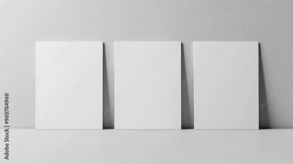 A row of blank whiteboards, minimalist design, set against a smooth gray gradient background, perfect lighting, sleek, modern mockup, digital rendering, photorealistic