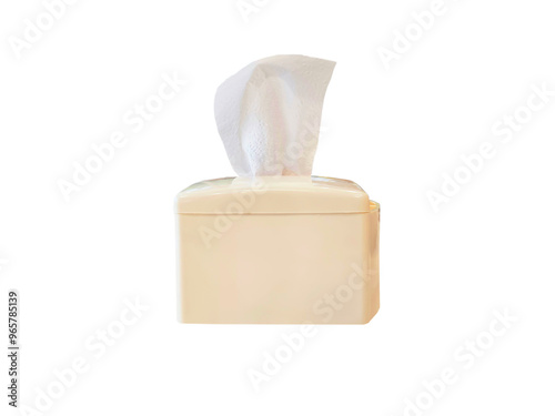 Front view of tissue box a tissue on it. on transparent background