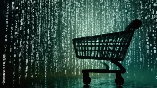 Digital Shopping Cart in Cyberspace: Online Purchase Concept photo