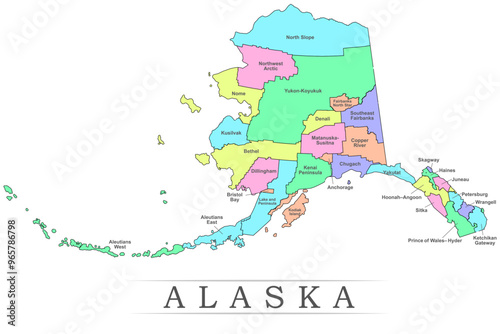 ALASKA administrative divisions. ALASKA map illustration vector.