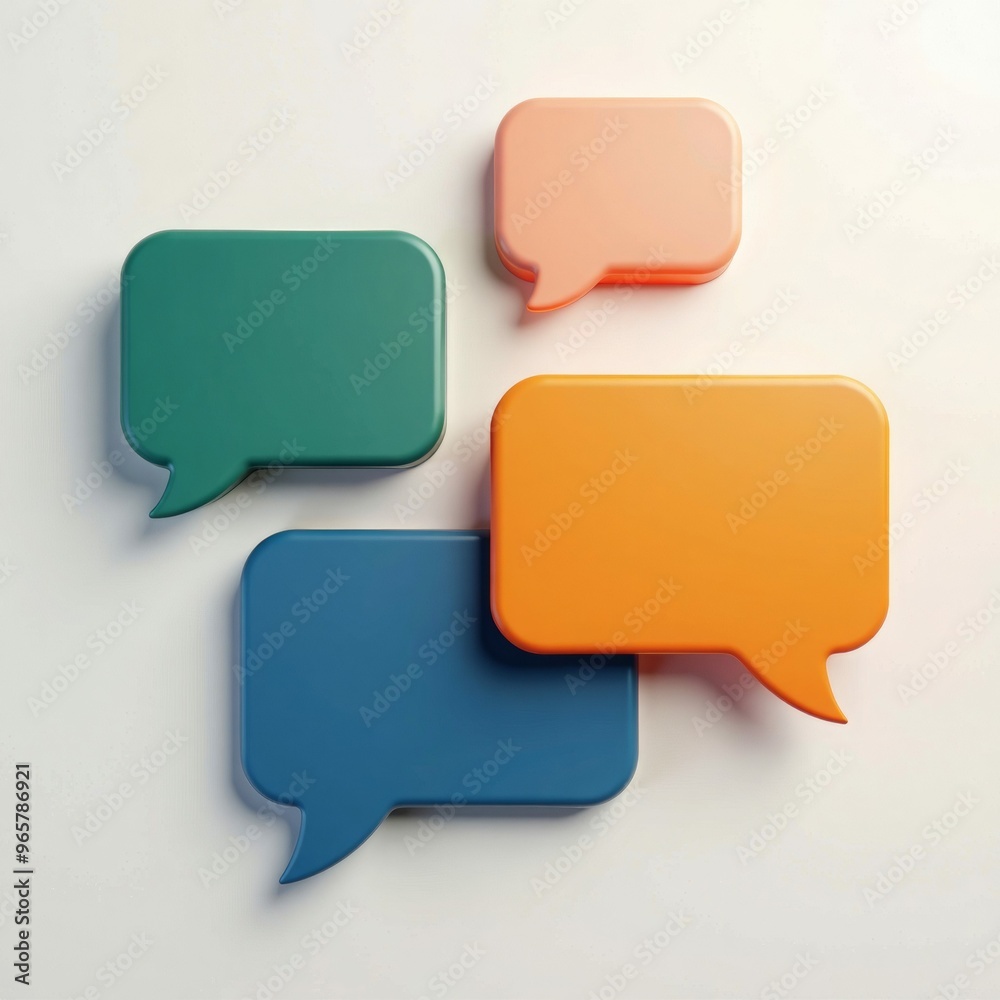Four different colored speech bubbles are arranged in a row Four different colored speech bubbles are arranged in a row