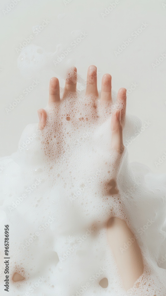 Fototapeta premium Woman taking bath with shower gel in bathroom, closeup