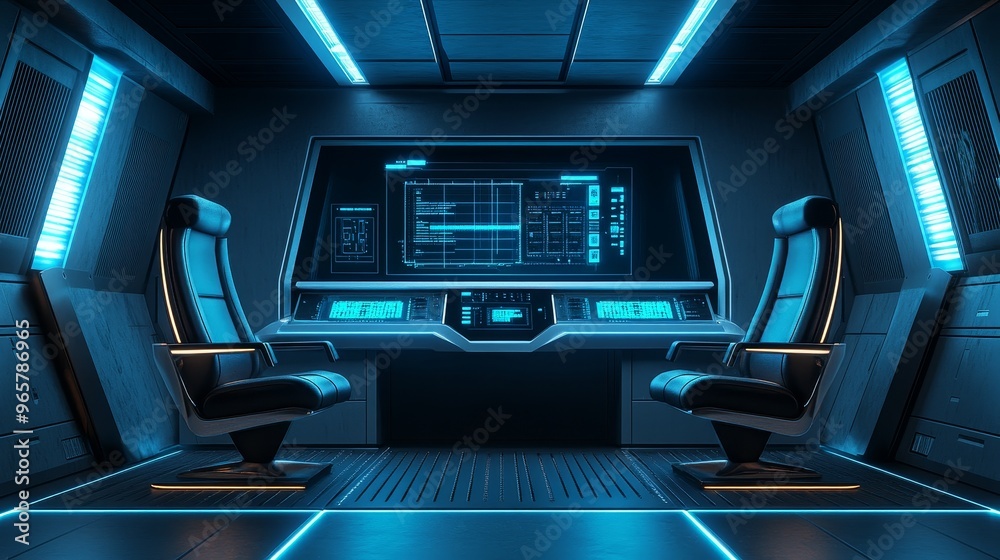 High-tech podcast studio showcasing two metallic chairs, blue LED-lit microphones, and a futuristic control panel. Clean, professional setting with ample copy space for text or logos, isolated on whit High-tech podcast studio showcasing two metallic chairs, blue LED-lit microphones, and a futuristic control panel. Clean, professional setting with ample copy space for text or logos, isolated on whit
