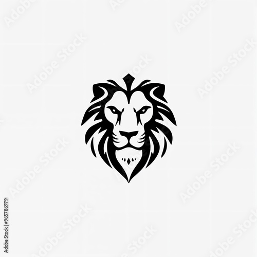 Wallpaper Mural stylized black lion's head. The design emphasizes the lion's facial features, including its intense eyes and prominent mane, which is depicted with flowing lines that create a sense of movement Torontodigital.ca