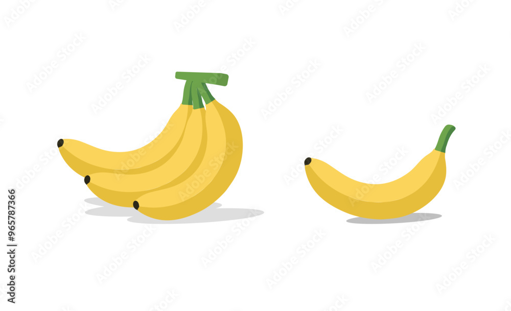 Vibrant Yellow Banana Bunch Illustration in Flat Design, Representing Healthy Eating, Tropical Fruit, and Vegetarian Food with a Simple, Cartoon Style on a White Background, Perfect for Clip Art logo