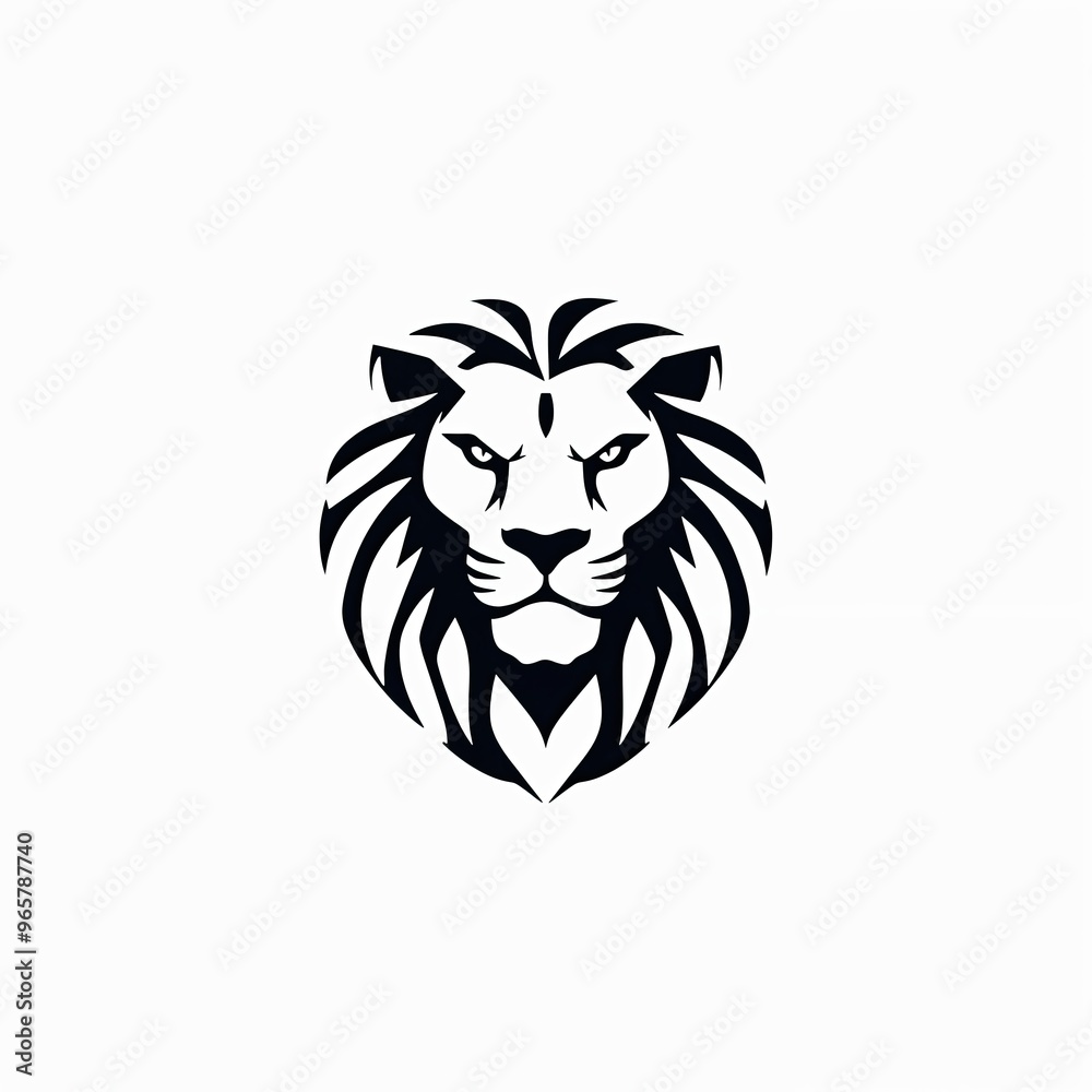 Obraz premium stylized black lion's head. The design emphasizes the lion's facial features, including its intense eyes and prominent mane, which is depicted with flowing lines that create a sense of movement