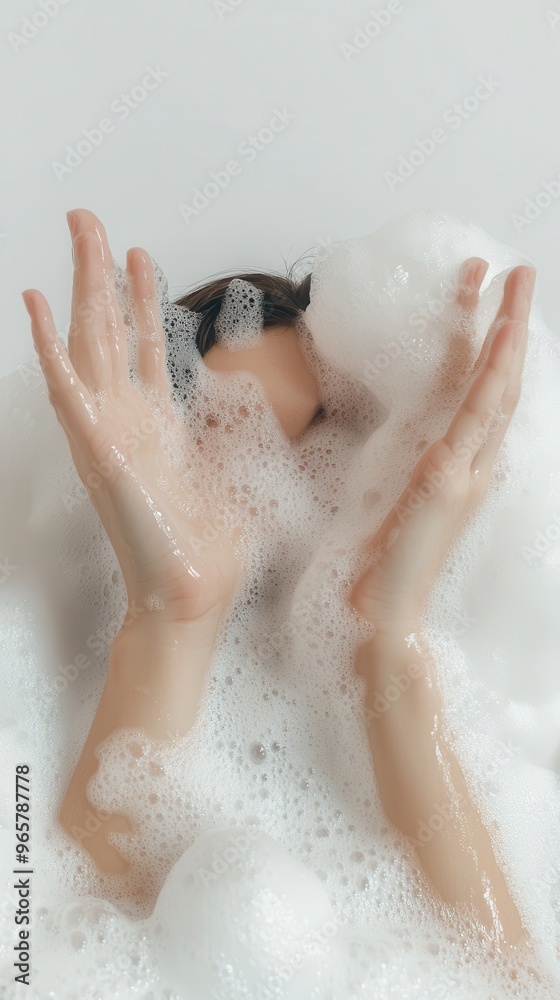 Woman taking bath with shower gel in bathroom, closeup Woman taking bath with shower gel in bathroom, closeup