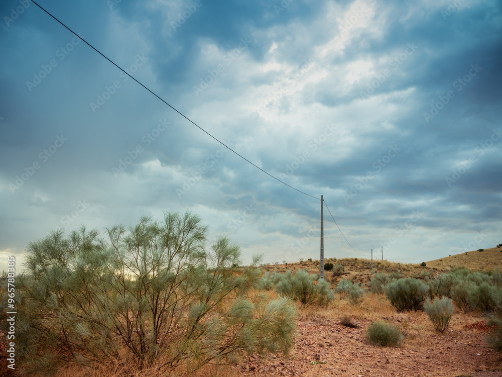 Desert landscape under a moody cloudy sky Desert landscape under a moody cloudy sky