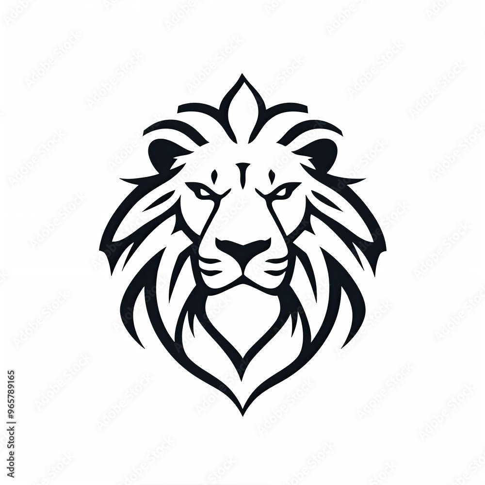 Fototapeta premium stylized black lion's head. The design emphasizes the lion's facial features, including its intense eyes and prominent mane, which is depicted with flowing lines that create a sense of movement