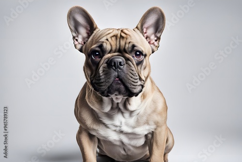 A french bulldog with a wrinkled face sitting on a white background, Ai Generated