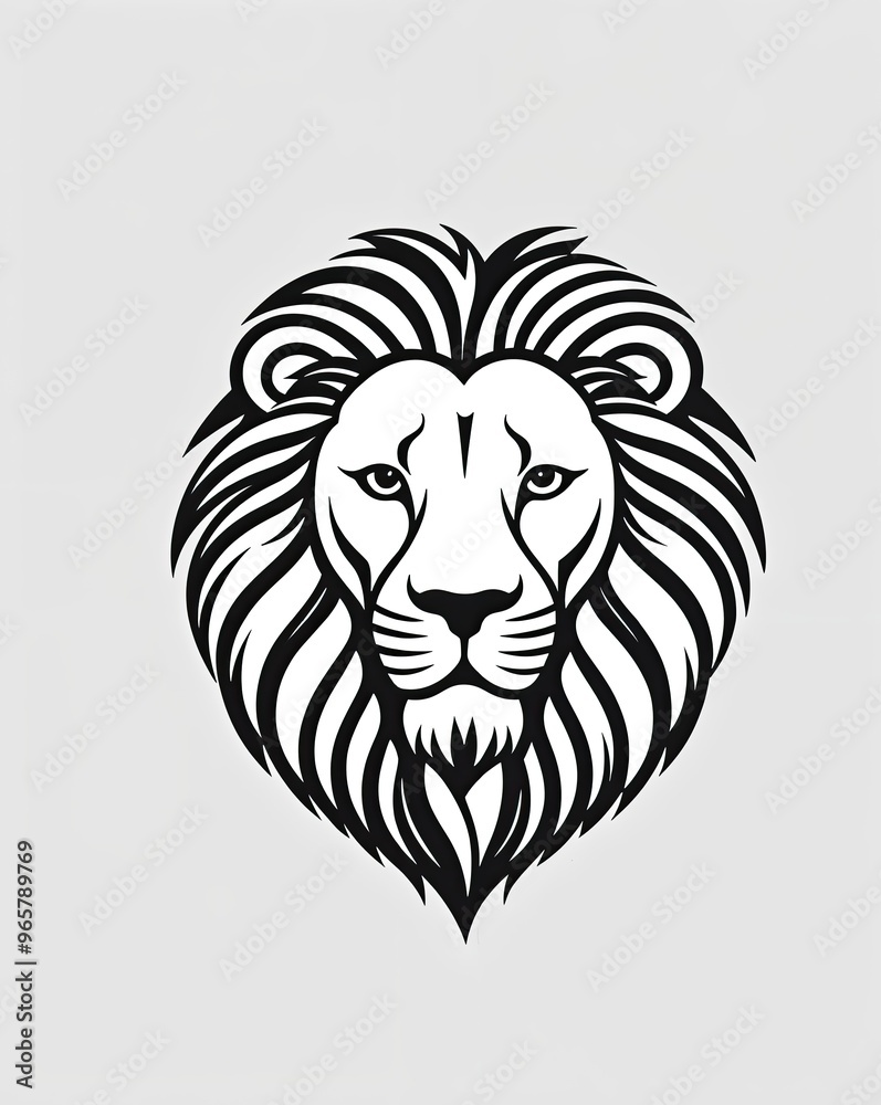 Obraz premium stylized black lion's head. The design emphasizes the lion's facial features, including its intense eyes and prominent mane, which is depicted with flowing lines that create a sense of movement