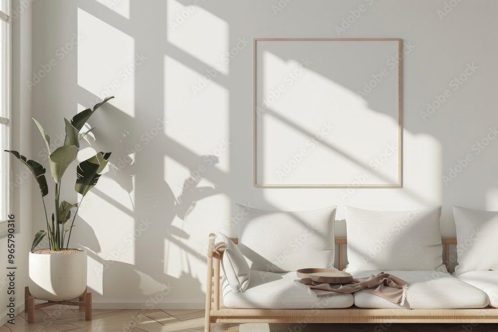 Fototapeta premium Blank picture frame mockups furniture room architecture.