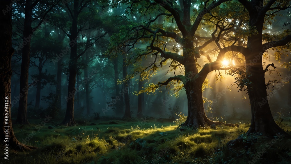 Obraz premium sunset in the woods