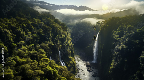 beautiful waterfall cascading into a river surrounded by lush green trees and hills