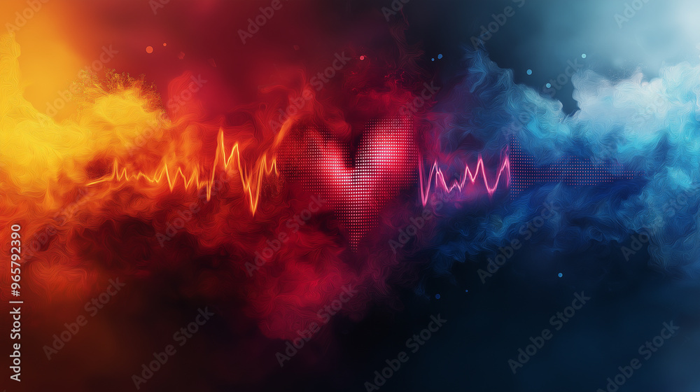 A colorful heart with red and blue lines surrounding it A colorful heart with red and blue lines surrounding it