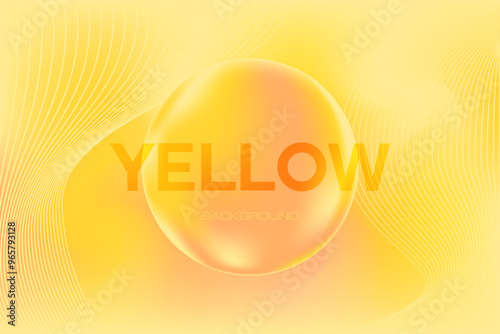 Abstract neon yellow 3D sphere or glass circle, with magic glow light. Elegant blurry gradient background with copy space. Geometric bubble product backdrop. Creative presentation slides, poster
