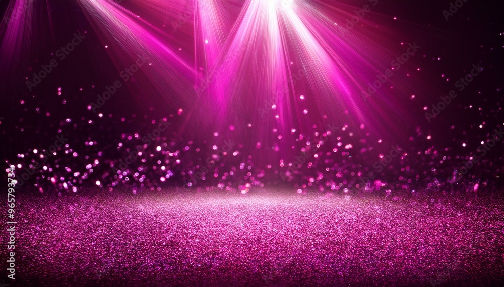 Fototapeta premium Pink lights illuminate a stage covered in pink glitter