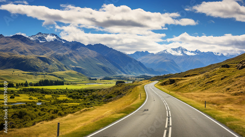 road winding through a valley with mountains