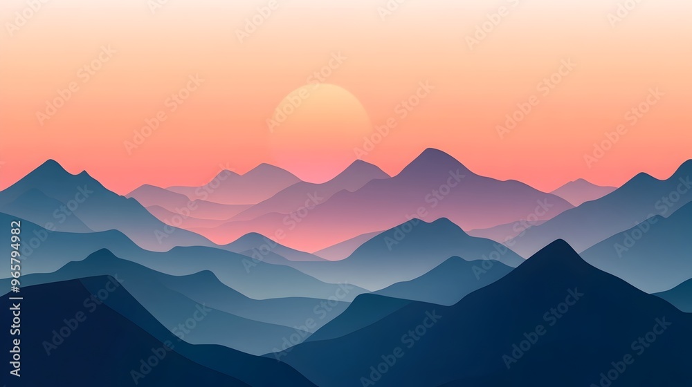 Serene Minimal Abstract Mountain Landscape with Gradient Fills Serene Minimal Abstract Mountain Landscape with Gradient Fills