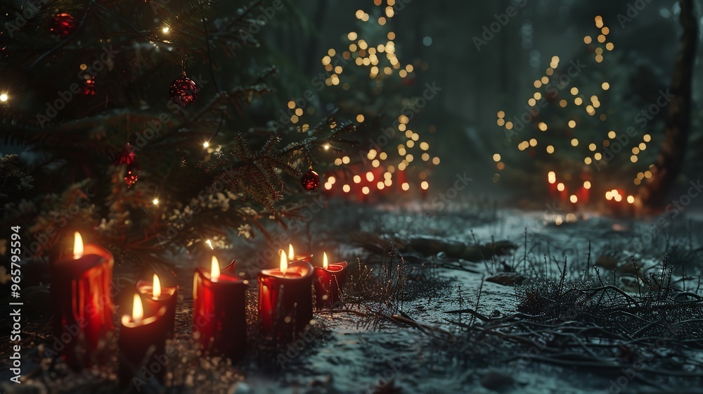 Christmas Candle Light in Dark Forest: 8K Realistic Lighting Christmas Candle Light in Dark Forest: 8K Realistic Lighting