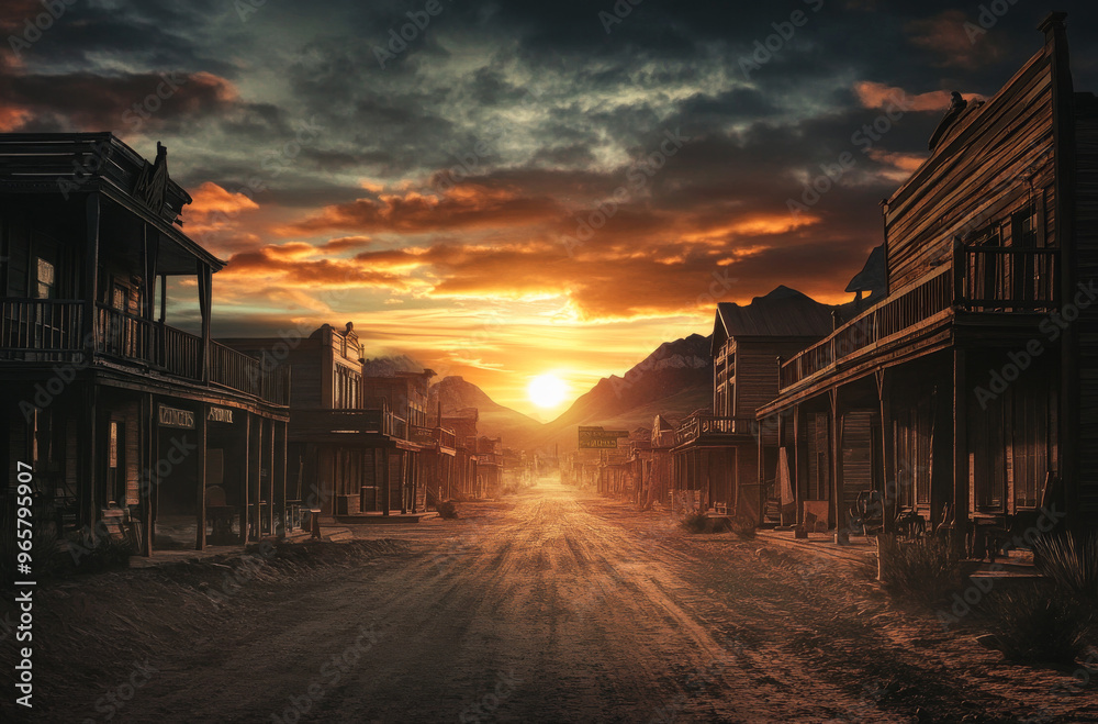 A quiet, empty street in an Old West town captured at sunset, with wooden buildings lining the dusty road under a dramatic sky.
A quiet, empty street in an Old West town captured at sunset, with wooden buildings lining the dusty road under a dramatic sky.