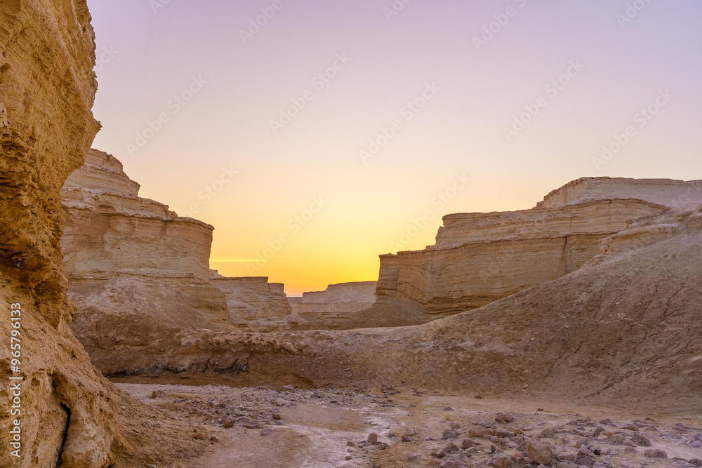 Sunsrise view of the Masada Marls rocks formation