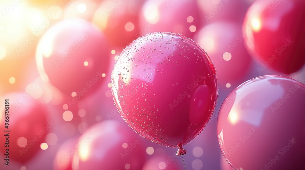 Colorful pink balloons floating in a vibrant atmosphere with soft lighting and a dreamy bokeh effect during a festive celebration Colorful pink balloons floating in a vibrant atmosphere with soft lighting and a dreamy bokeh effect during a festive celebration