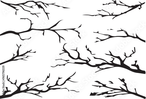 Silhouette of Bare Tree Branches Vector Illustration: Winter Season, Nature, Graphic Design Element, Black and White, Isolated Twigs