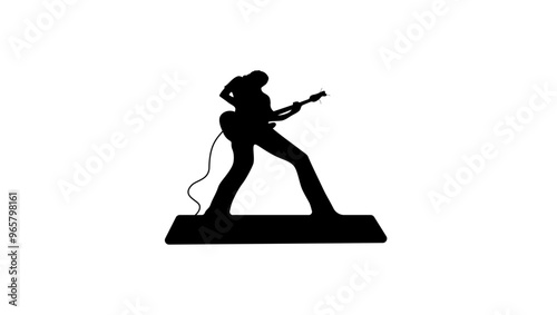 man playing electric guitar, black isolated silhouette