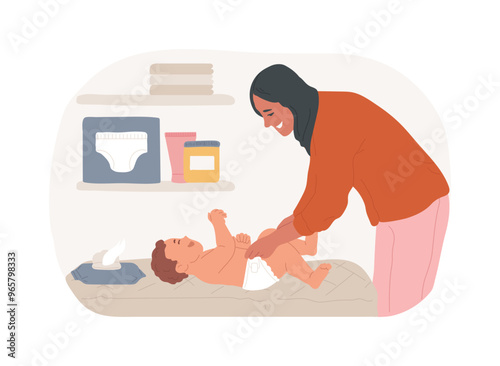 Changing diaper isolated cartoon vector illustrations.
