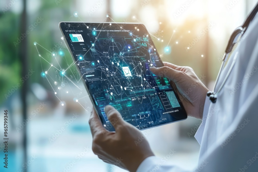doctor diagnose digital patient record on virtual medical network on ...