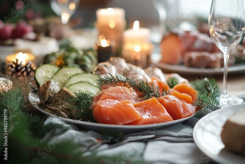 finland's juhannus, a close-up of a festive table setting with traditional finnish foods, such as karjalanpiirakka and salmiakki illustration photo