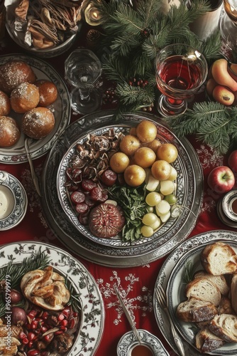 finland's juhannus, a close-up of a festive table setting with traditional finnish foods, such as karjalanpiirakka and salmiakki illustration photo