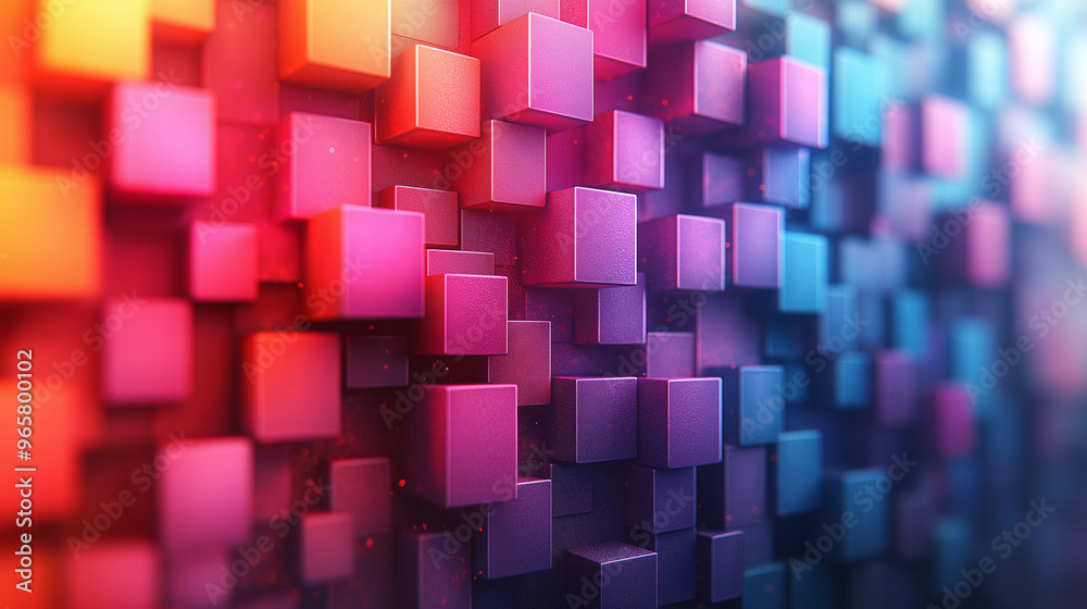 A colorful wall made of blocks with a purple and pink background A colorful wall made of blocks with a purple and pink background