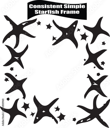 Black and White Starfish Frame Vector Graphic: Simple, Consistent Design for Coastal Themes, Nautical Borders, and Beachy Invitations & Decorations