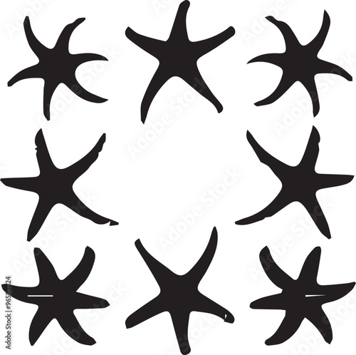Black and White Starfish Circle Illustration: Nautical Theme Graphic Design Element for Coastal Decor and Marine Biology Education Resources