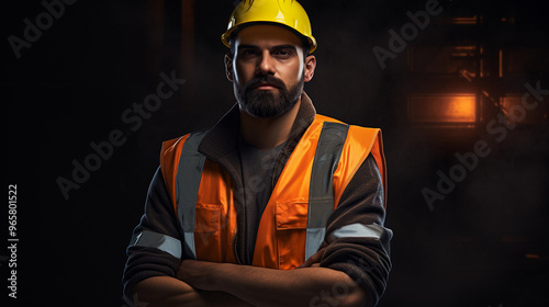 A man wearing a hard hat and safety vest with his arms crossed
